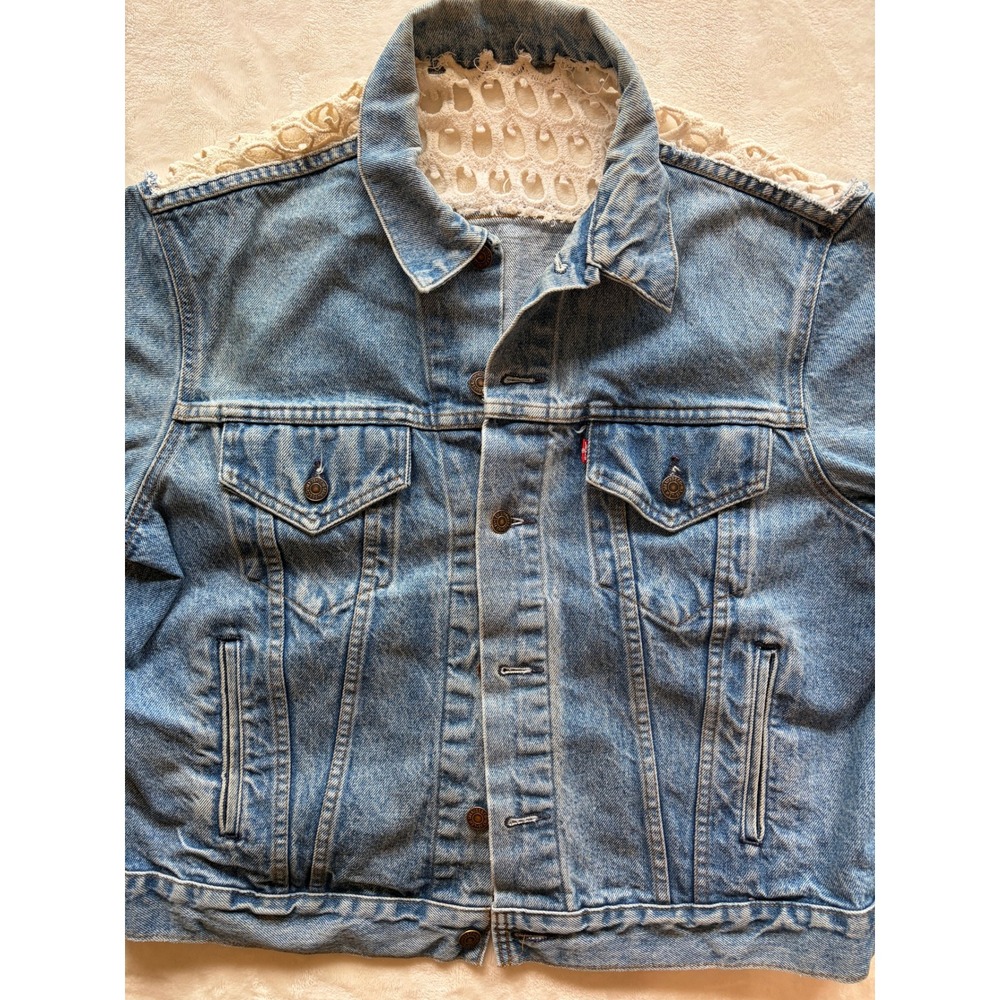 Levi's Blue Crochet Lace Yoke Type III Trucker Jacket Women 46R Good